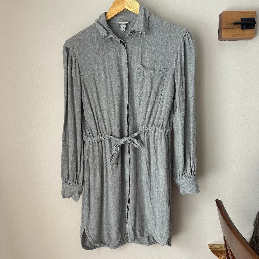 Target A New Day grey button down tie waist shirt dress front pocket cuffed